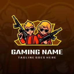 Dynamic Gaming Squad with Cool Characters and Weapons Logo Template