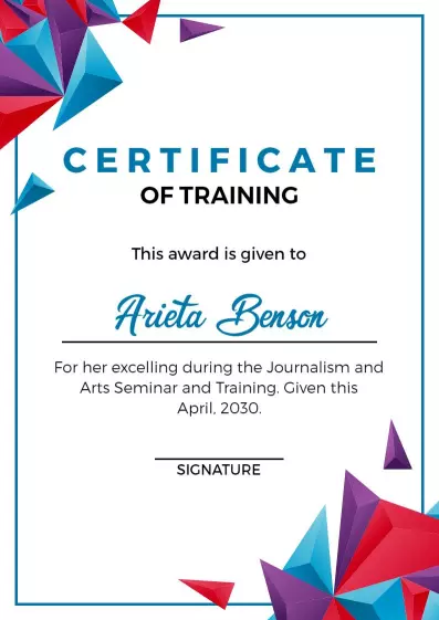 Dynamic Geometric Design for Arts and Journalism Training Certificate Template