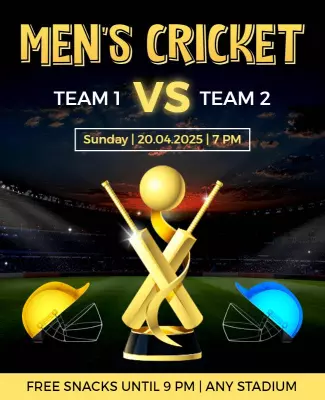 Dynamic Gold Men's Cricket Match Announcement Poster Template