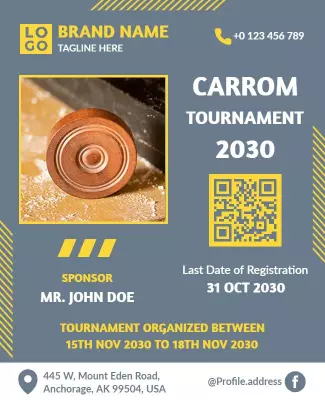 Dynamic Gray Carrom Tournament 2030 Registration Poster Template