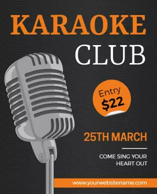 Dynamic Gray Karaoke Club Night with Microphone Poster Template