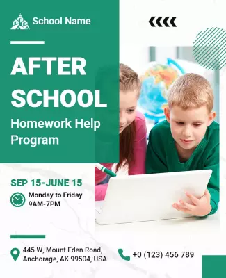 Dynamic Green After School Homework Help Program Poster Template
