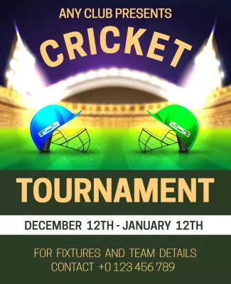 Dynamic Green and Blue Cricket Tournament Poster Template