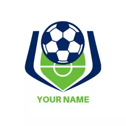 Dynamic Green and Blue Soccer Emblem with Game Elements Logo Template