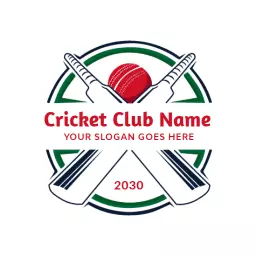 Dynamic Green and Red Cricket Team Logo Featuring Bats and Ball Logo Template