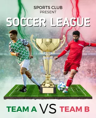 Dynamic Green and Red Soccer League Match Challenge Poster Template