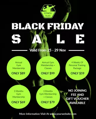 Dynamic Green Black Friday Fitness Sale Poster Template