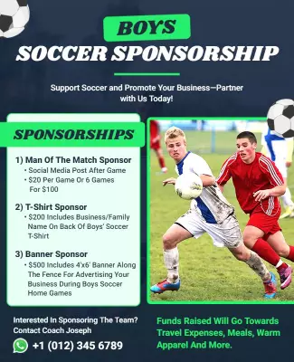 Dynamic Green Boys Soccer Sponsorship Opportunities Poster Template