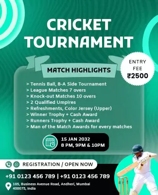Dynamic Green Cricket Tournament Match Highlights Poster Template