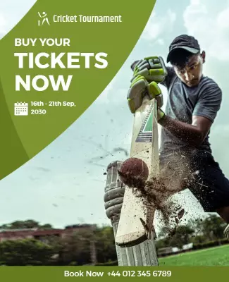 Dynamic Green Cricket Tournament Ticket Sales Poster Template