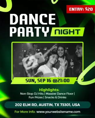 Dynamic Green Dance Party Night Celebration Poster Template