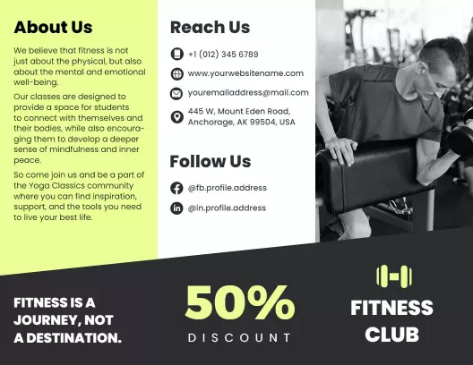 Dynamic Green Fitness Club Discount Offer Brochure Template