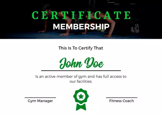 Dynamic Green Fitness Club Membership Certificate Template
