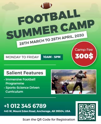 Dynamic Green Football Summer Camp Enrollment Poster Template