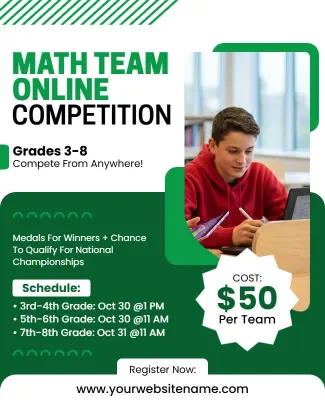 Dynamic Green Math Competition for Grades 3-8 Flyer Template