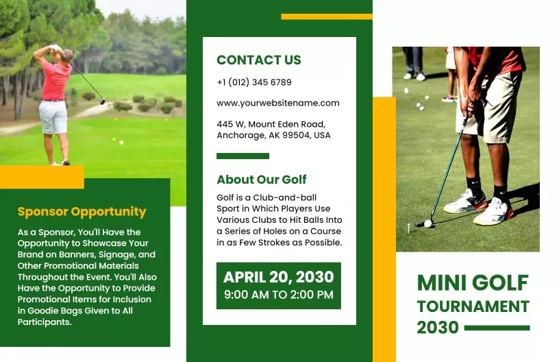 Dynamic Green Mini Golf Tournament Sponsorship Opportunity Brochure Template