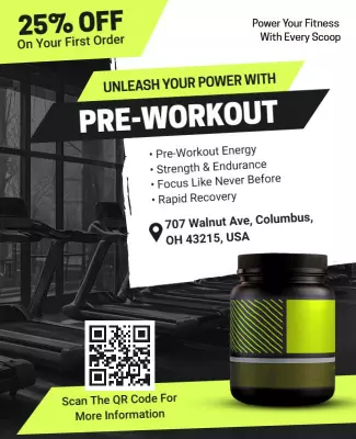 Dynamic Green Pre-Workout Energy Promotion Poster Template