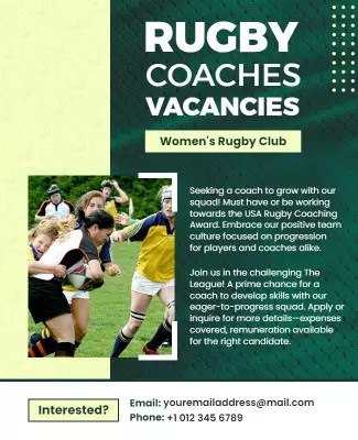 Dynamic Green Rugby Coaching Vacancies Recruitment Poster Template