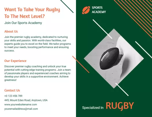 Dynamic Green Rugby Training and Skills Development Brochure Template