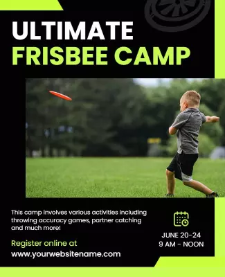 Dynamic Green Ultimate Frisbee Camp Poster Template