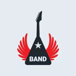 Dynamic Guitar with Red Wings Representing Rock Band Logo Template