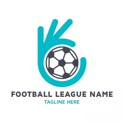 Dynamic Hand Gesture with Football Design for Sports Logo Template