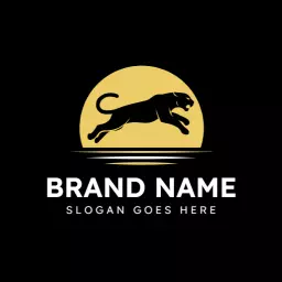 Dynamic Jaguar Leaping Against a Golden Sun Logo Template