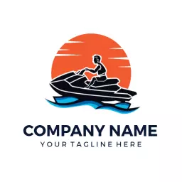 Dynamic Jet Ski Rider on Vibrant Sunset Background Logo Template