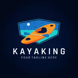 Dynamic Kayaking Adventure with Bright Orange Kayak Logo Template