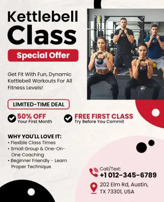 Dynamic Kettlebell Workout Class Special Offer Flyer Template