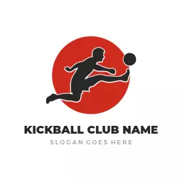Dynamic Kickball Player Taking Aim in Red Circle Logo Template