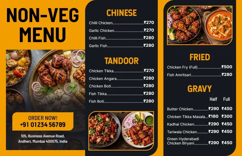 Dynamic Layout for Grilled and Fried Non-Veg Menu Template