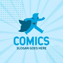 Dynamic Light Blue Superhero Adventure Theme Comics Logo Template