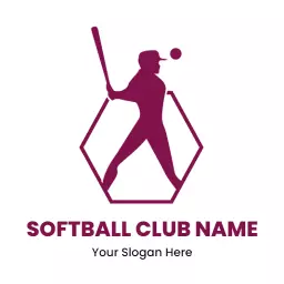 Dynamic Maroon Softball Player Taking a Swing Logo Template