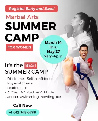 Dynamic Martial Arts Summer Camp for Women Poster Template