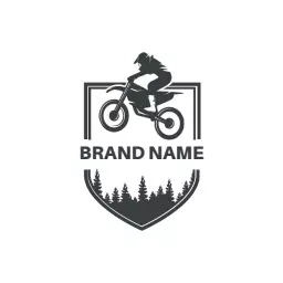 Dynamic Motorcycle Rider in Action Against Forest Logo Template