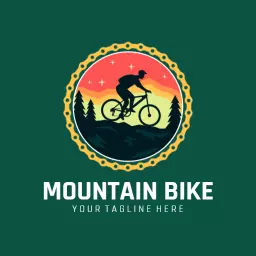 Dynamic Mountain Biker Cresting Vibrant Sunset Background Logo Template