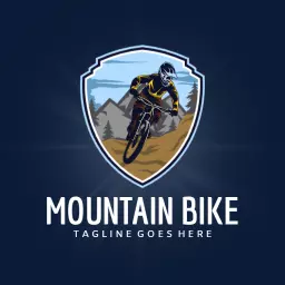 Dynamic Mountain Biker Riding Through Scenic Trails Logo Template