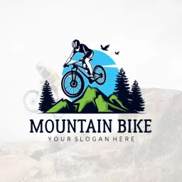 Dynamic Mountain Biker Surrounded by Nature Logo Template