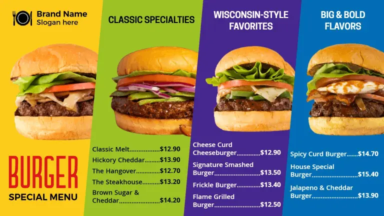 Dynamic Multicolor Specialty Burger Menu Template