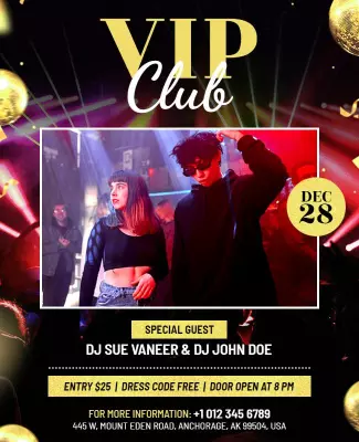 Dynamic Nightclub DJ Event with Bold VIP Club Poster Template