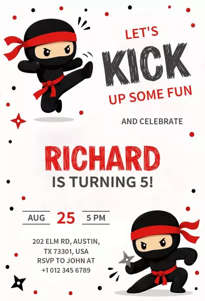 Dynamic Ninja Adventure Fun Birthday Celebration Invitation Template