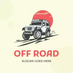 Dynamic Off Road Vehicle Racing Through a Sunset Landscape Logo Template