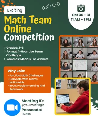 Dynamic Online Math Competition for Grades 3-8 Flyer Template