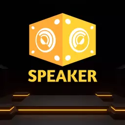 Dynamic Orange and Yellow Speaker Design Showcasing Sound Waves Logo Template