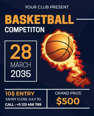 Dynamic Orange Basketball Competition Event Poster Template