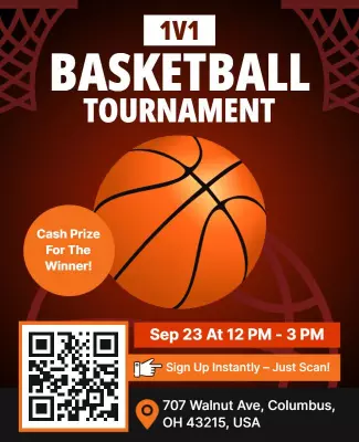Dynamic Orange Basketball Tournament Event Poster Template
