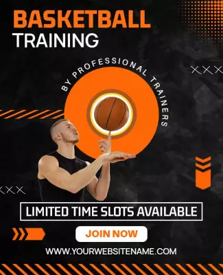 Dynamic Orange Basketball Training Session Poster Template