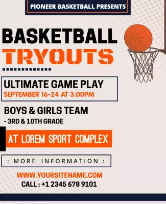Dynamic Orange Basketball Tryouts Information Poster Template