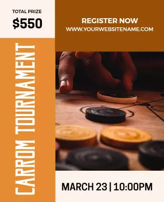 Dynamic Orange Carrom Tournament Event Poster Template